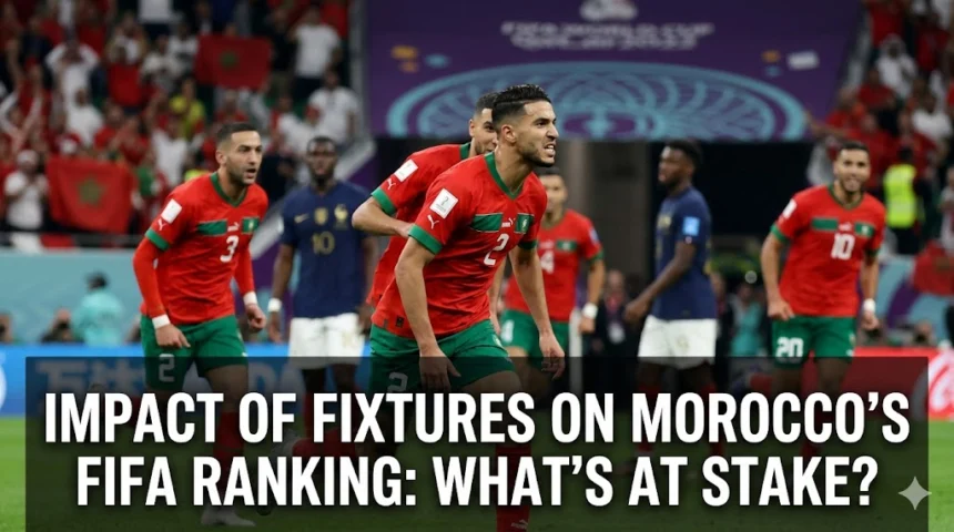 Impact of Morocco Atlas Lions fixtures FIFA ranking 2026 what's at stake 8th place 1755 points World Cup 2030 host