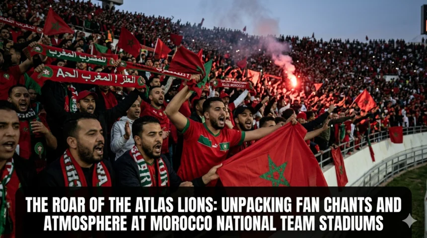 Roar Atlas Lions fan chants atmosphere Morocco stadiums Dima Maghrib Bendir Gnaoua 70000 fans Prince Moulay Abdellah Rabat