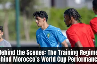 Morocco national team players participating in high-intensity training sessions, fitness drills, tactical exercises, and recovery programs in preparation for international competition.