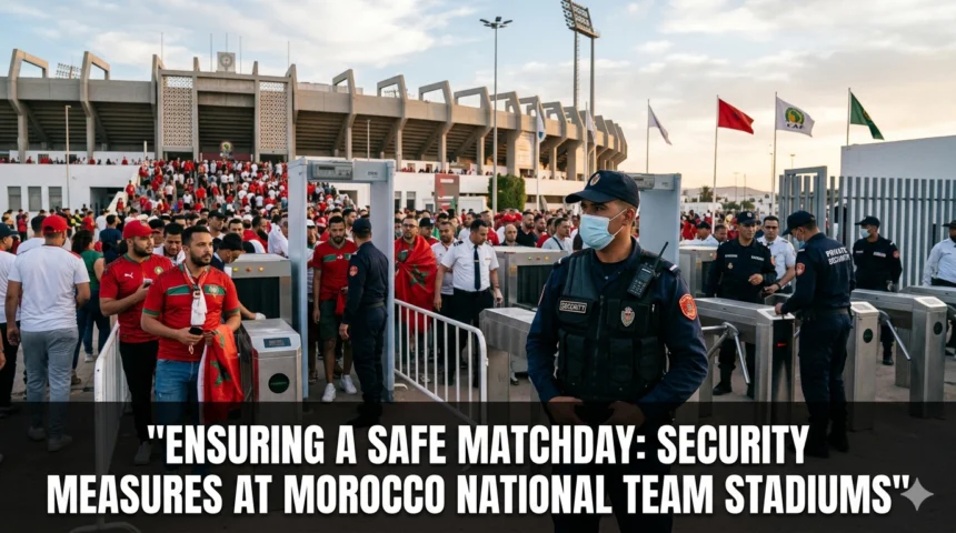 Ensuring safe matchday security Morocco Atlas Lions stadiums police cameras facial recognition screening laser detection Interpol Stadia