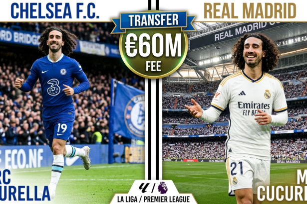 Marc Cucurella completing his transfer from Chelsea to Real Madrid for €60 million in June 2026