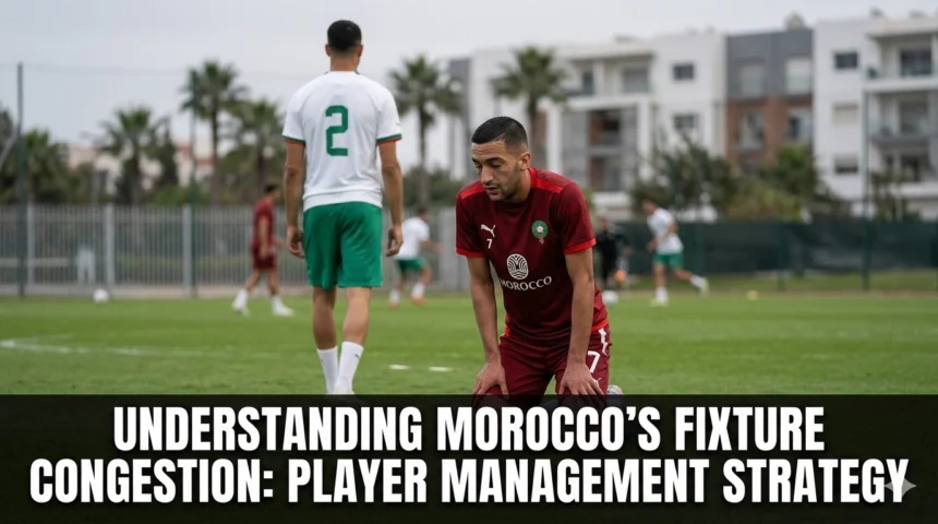 Morocco Atlas Lions fixture congestion player management strategy 26-man squad rotation fatigue recovery 2026 World Cup