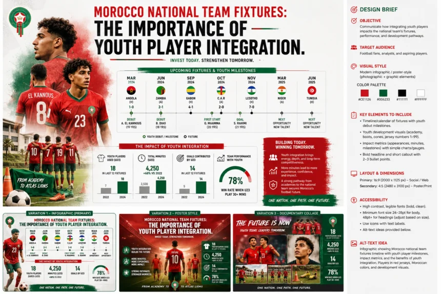 Morocco Atlas Lions youth players integration 2026 World Cup football national team Muhammad Ouahbi coach young squad average age 25.2 years
