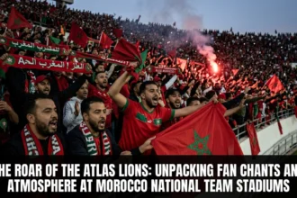 Roar Atlas Lions fan chants atmosphere Morocco stadiums Dima Maghrib Bendir Gnaoua 70000 fans Prince Moulay Abdellah Rabat
