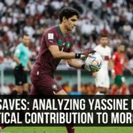 Morocco goalkeeper Yassine Bounou organizing his defense, distributing the ball from the back, and contributing tactically during an international match for the Atlas Lions.