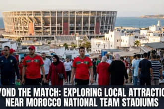 Beyond match local attractions Morocco Atlas Lions stadiums Rabat Casablanca Marrakech Tangier Fez Agadir Hassan II Mosque Medina