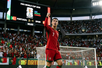 Cristiano Ronaldo in action for Portugal, chasing the final major trophy of his legendary career as he nears the end of his international journey.