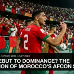 Morocco national team players from different generations of AFCON competition, illustrating the evolution of the Atlas Lions' playing style from their tournament debut to the modern era.