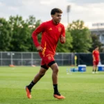Lamine Yamal in action for Spain national football team, carrying the hopes of a nation as one of football's brightest young talents on the road to the World Cup.