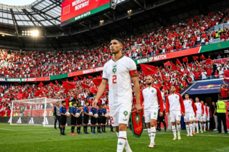 Morocco national team players celebrate during a FIFA World Cup 2026 match as the Atlas Lions aim to build on their historic success and meet growing expectations.