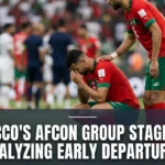 Morocco national team players during an Africa Cup of Nations group stage match, reflecting the challenges, tactical battles, and narrow margins that contributed to early tournament exits.