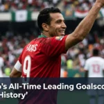 Morocco national team forwards celebrating goals during Africa Cup of Nations tournaments, highlighting the leading scorers who have shaped the Atlas Lions' AFCON history.