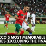 Morocco national team players celebrating during a dramatic Africa Cup of Nations match, representing some of the Atlas Lions' most memorable AFCON moments beyond their championship triumph.