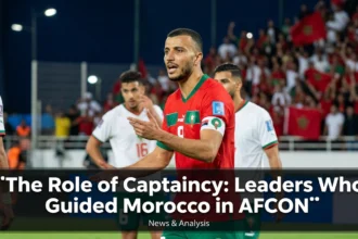 Morocco national team captains leading the Atlas Lions during Africa Cup of Nations matches, inspiring teammates and representing the nation through different eras of AFCON competition.