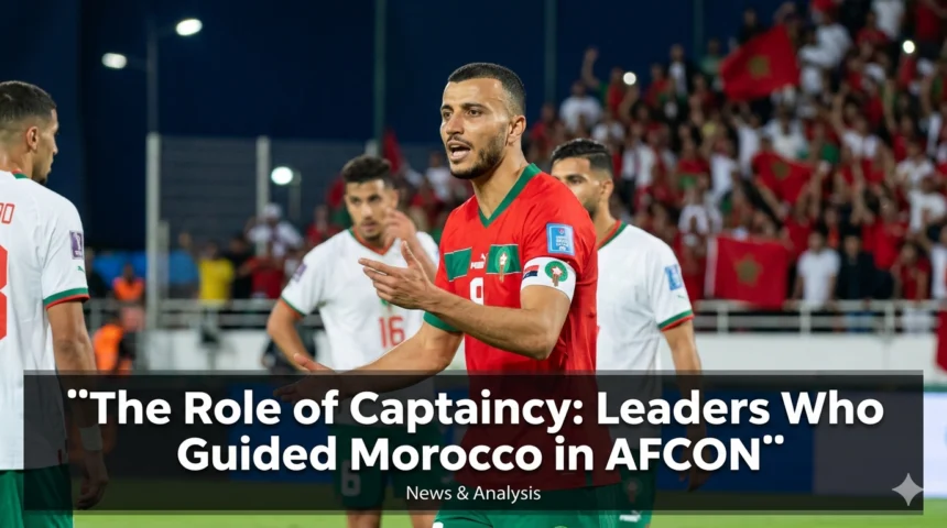 Morocco national team captains leading the Atlas Lions during Africa Cup of Nations matches, inspiring teammates and representing the nation through different eras of AFCON competition.