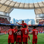Canada players celebrate during their Group B match against Qatar at BC Place Stadium, Vancouver, in the 2026 FIFA World Cup