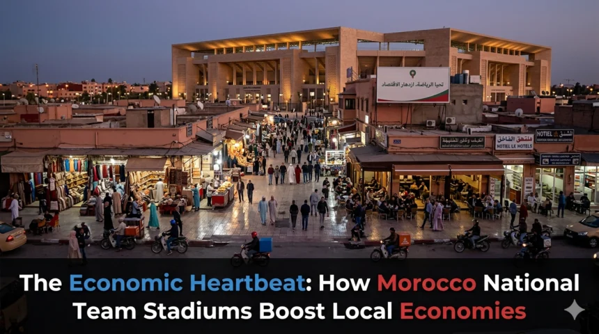 Economic heartbeat Morocco national team stadiums boost local economies AFCON 2025 €1.5B revenue 100000 jobs 9 stadiums 2030 World Cup infrastructure
