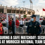 Ensuring safe matchday security Morocco Atlas Lions stadiums police cameras facial recognition screening laser detection Interpol Stadia