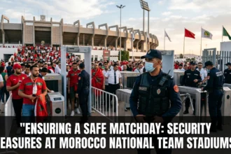 Ensuring safe matchday security Morocco Atlas Lions stadiums police cameras facial recognition screening laser detection Interpol Stadia