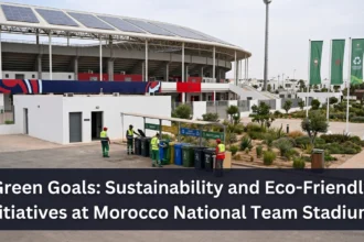 Green Goals Morocco Atlas Lions stadiums sustainability eco-friendly initiatives LEED Gold Hassan II solar panels rainwater harvesting recycling