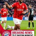 Ismael Saibari pictured during a PSV Eindhoven match with Bayern Munich transfer announcement styling.