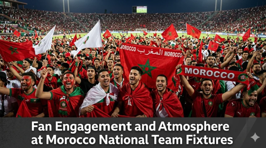 Morocco Atlas Lions fan engagement atmosphere Prince Moulay Abdellah Stadium 63000 fans AFCON 2025 red green flags