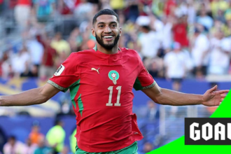 Ismael Saibari of Morocco celebrates scoring against Brazil at the 2026 FIFA World Cup Group C match at MetLife Stadium