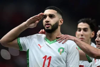 Morocco's Ismael Saibari celebrates scoring after 71 seconds against Scotland in FIFA World Cup 2026 Group C