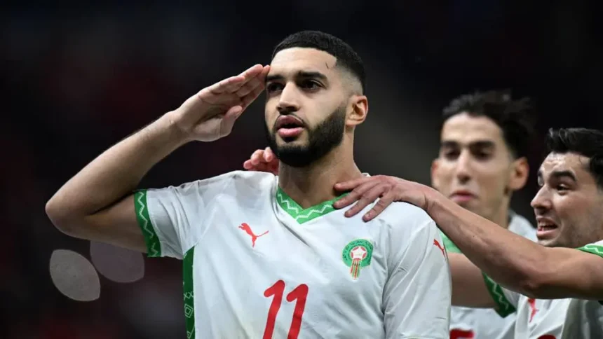 Morocco's Ismael Saibari celebrates scoring after 71 seconds against Scotland in FIFA World Cup 2026 Group C