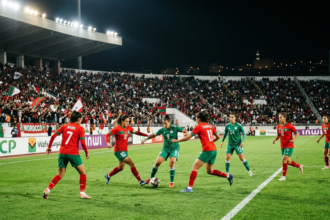 Morocco women’s national team playing against Algeria at Stade Moulay El Hassan during the 2026 Women’s Africa Cup of Nations group match