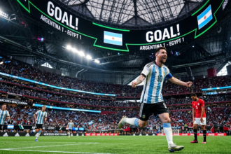 Lionel Messi celebrates Argentina's comeback win over Egypt in World Cup 2026 Round of 16