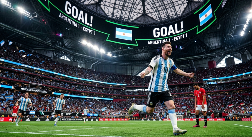 Lionel Messi celebrates Argentina's comeback win over Egypt in World Cup 2026 Round of 16