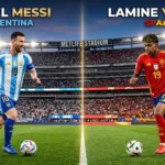 Lionel Messi of Argentina and Lamine Yamal of Spain ahead of the World Cup 2026 final at MetLife Stadium