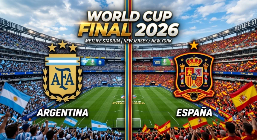 Argentina vs Spain 2026 World Cup Final at MetLife Stadium, July 19 kickoff graphic