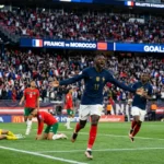 Ousmane Dembélé celebrates scoring for France in their 2-0 win over Morocco at the World Cup 2026 quarterfinal.