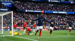 Ousmane Dembélé celebrates scoring for France in their 2-0 win over Morocco at the World Cup 2026 quarterfinal.