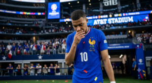 Kylian Mbappe looks dejected after France's 2-0 World Cup 2026 semifinal defeat to Spain in Arlington, Texas.