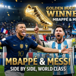 Kylian Mbappe and Lionel Messi celebrating goals in World Cup 2026 Golden Boot race before semi-finals