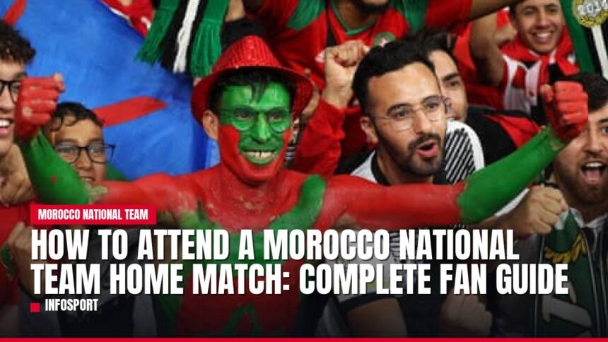 Cheering Moroccan football fans, one in red and green face paint.