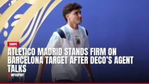 Young male soccer player in jersey with news headline.