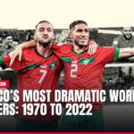 Moroccan footballers Ziyech and Hakimi celebrating amidst qualifying history.