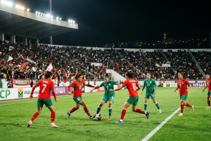 Morocco women’s national team playing against Algeria at Stade Moulay El Hassan during the 2026 Women’s Africa Cup of Nations group match
