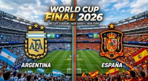 Argentina vs Spain 2026 World Cup Final at MetLife Stadium, July 19 kickoff graphic
