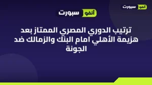 ترتيب الدوري المصري الممتاز بعد هزيمة الأهلي امام البنك والزمالك ضد الجونة