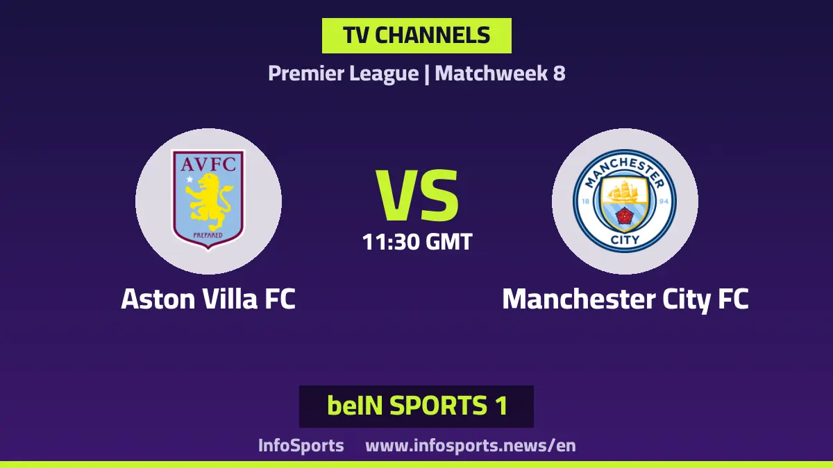 What channels are showing Aston Villa vs Manchester City in the Premier League?