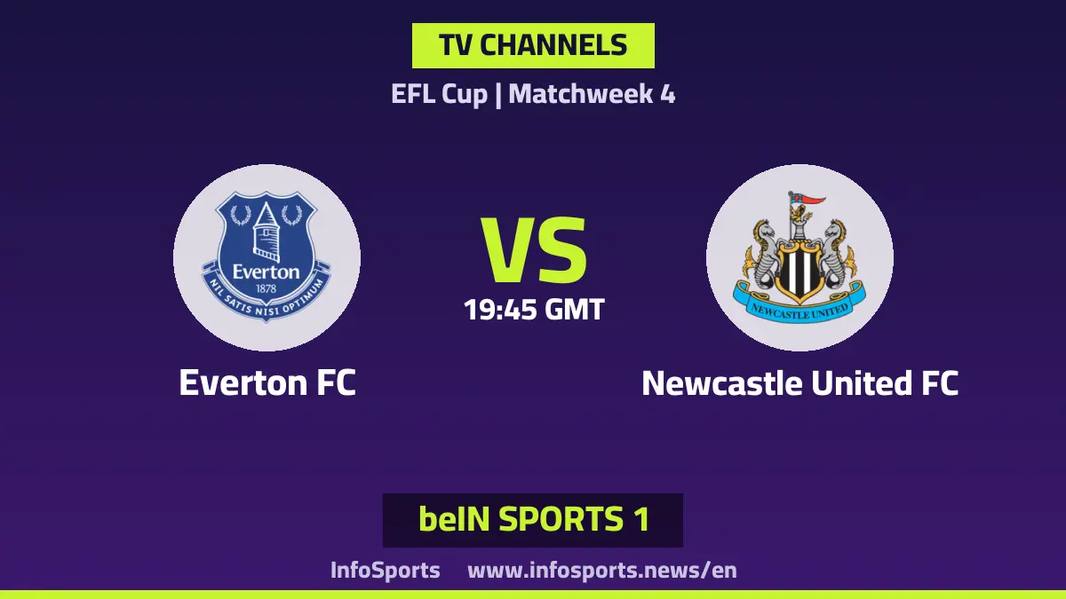 What channels are showing Everton vs Newcastle United in the English League Cup?
