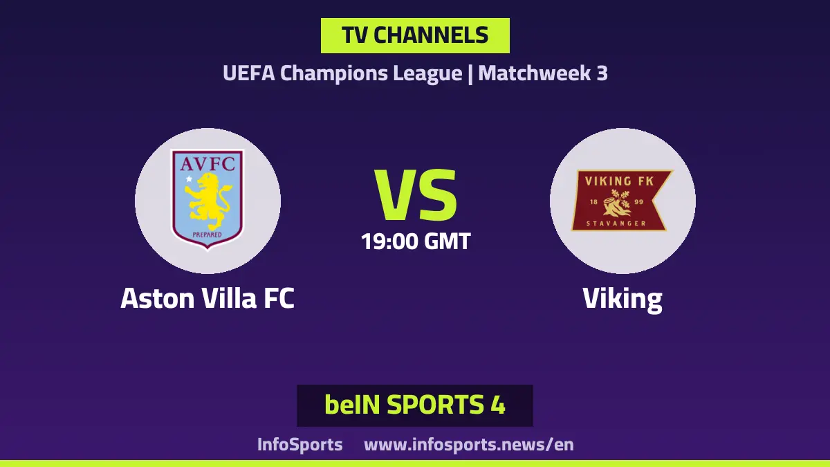 What channels are showing the Aston Villa vs Viking Champions League match?