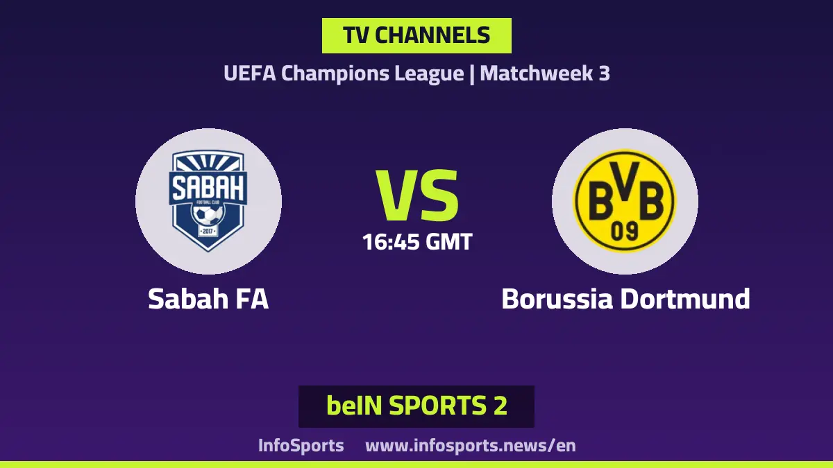 What channels are showing the Sabah vs Borussia Dortmund match in the Champions League?